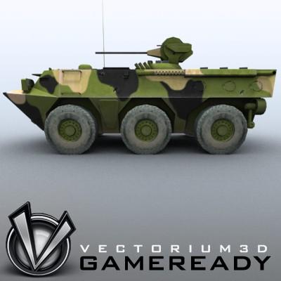3D Model of Game-ready model of Chinese ZSL92 Wheeled Armoured Vehicle with 2 color schemes. Each scheme include: 3 RGB textures (hull,turret,wheels) and 1 RGBA texture (windows) - 3D Render 3